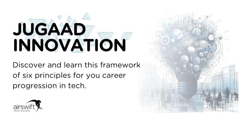 Light bulb with cityscape and text Jugaad Innovation